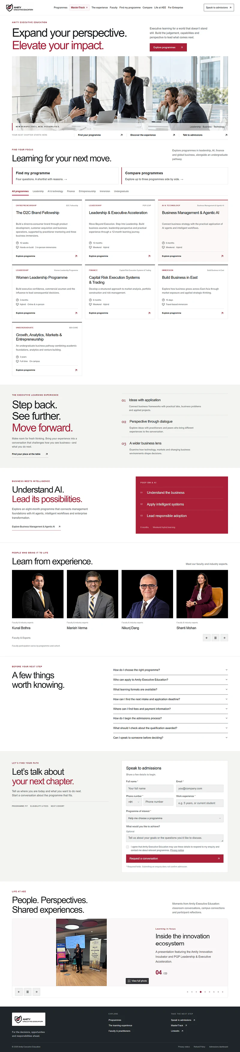 New Amity Executive Education homepage built on Next.js