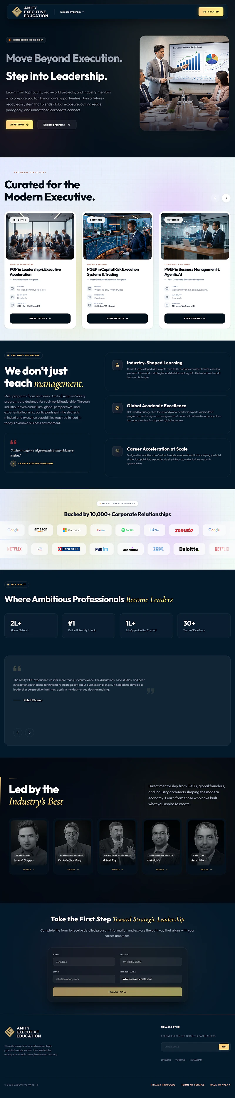 Earlier Executive Varsity homepage on Drupal