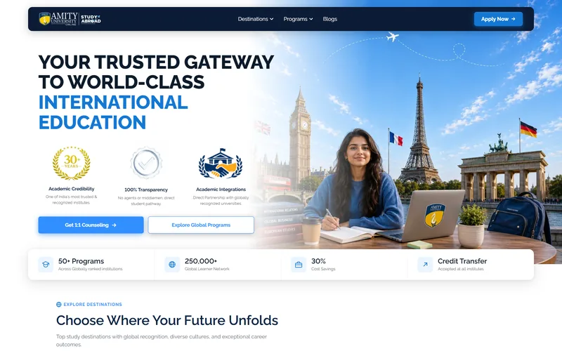 Amity Online Study Abroad: Study Abroad Pathway Website: 5 Countries