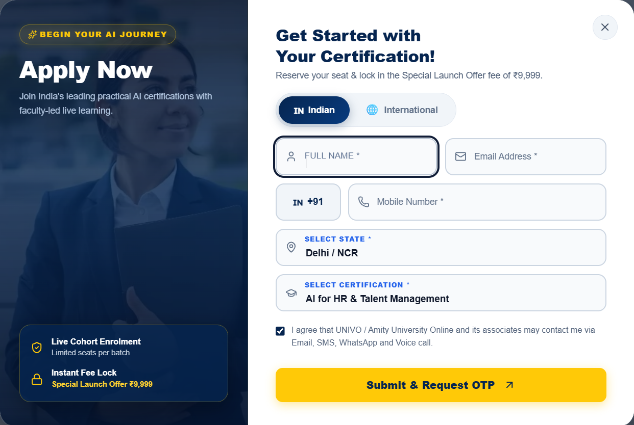 Apply Now form with OTP request
