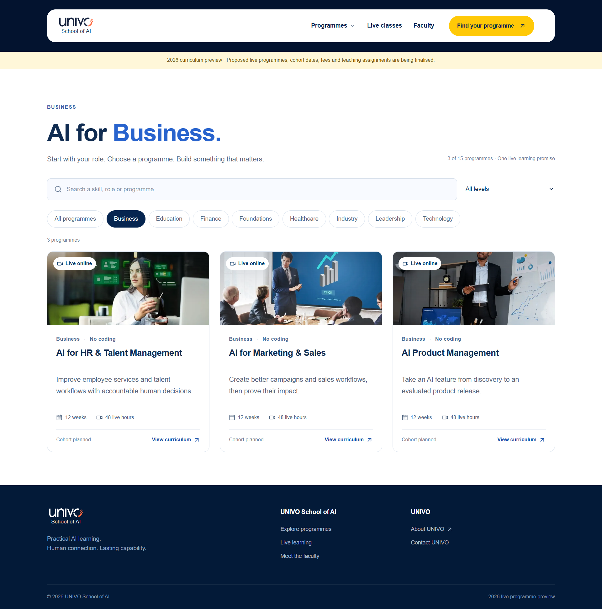 Programme search filtered to Business