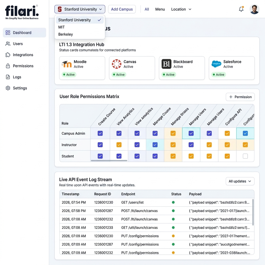 Filari AI LXP System Admin Portal UI Mockup
